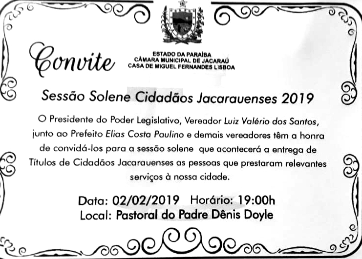 Câmara realiza Sessão Solene de entrega de Títulos de Cidadão Jacarauense no próximo dia 02